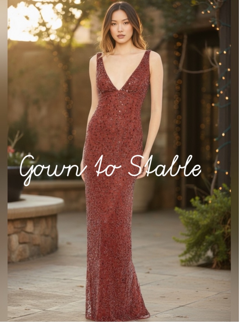 Mac Duggal Sleeveless Sequined V-Neck Gown